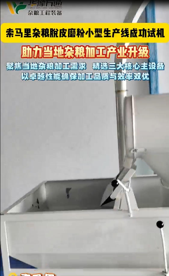 華豫萬通承建索馬里雜糧脫皮磨粉小型生產線成功試機